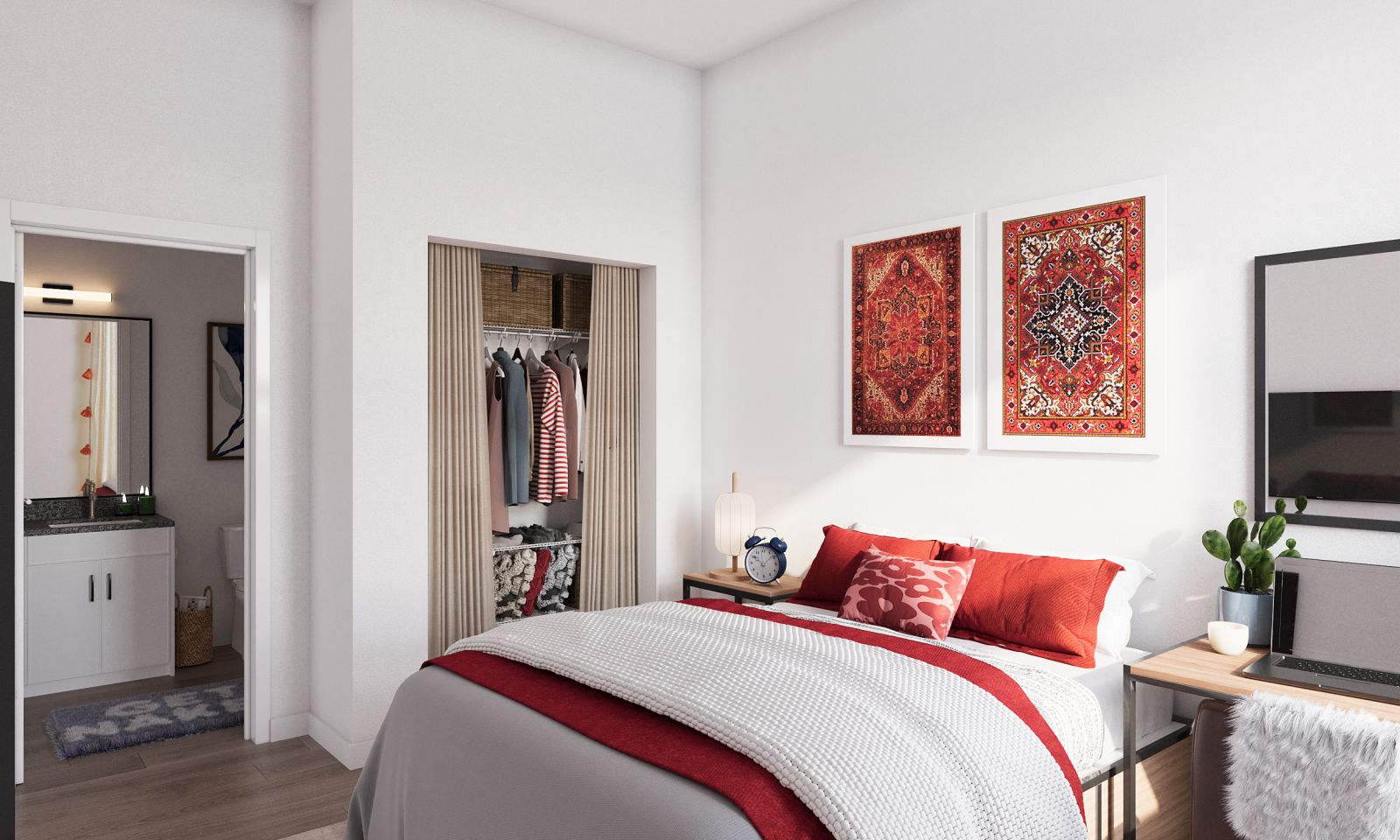 Bedroom design red theme gateway 737 apartments